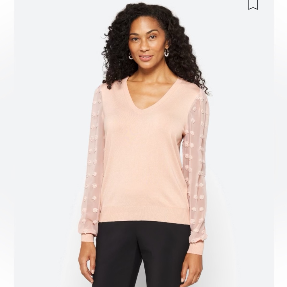 Textured Sleeve, Lightweight, V-neck Sweater, Large